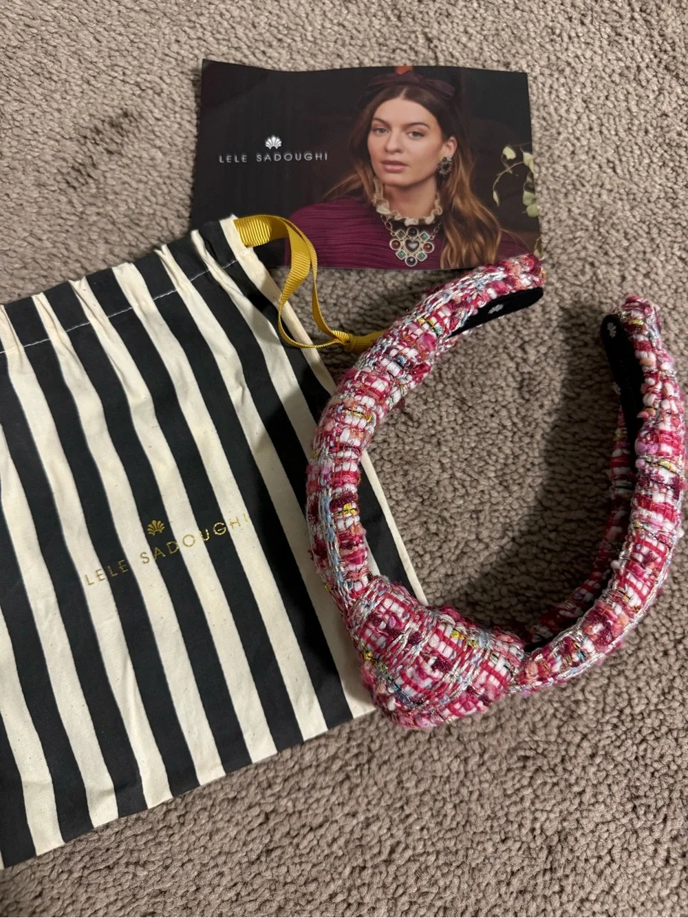 Lake Sadoughi Knotted mixed woven  Headband in Magenta Rainbow NEW